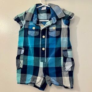 GAP Kids Checkered Romper in Blue and Green